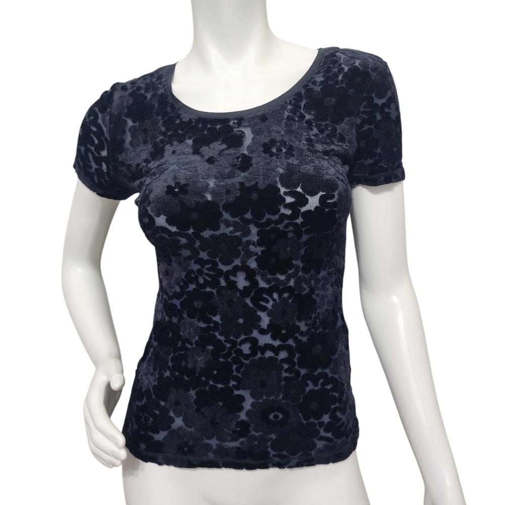 Armani Collezioni Black Velvet Floral Tee Size 6